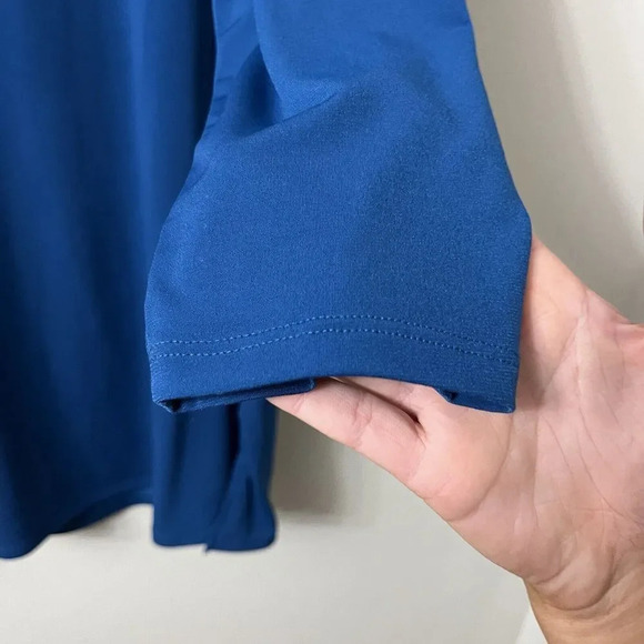 Chico's Baroque Blue V Neck Tunic Top Medium Blouse w/Side Slit Shirt - Picture 3 of 6